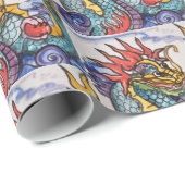 Cadeau Carrelage en dragon chinois papier d'enveloppement (Coin rond)
