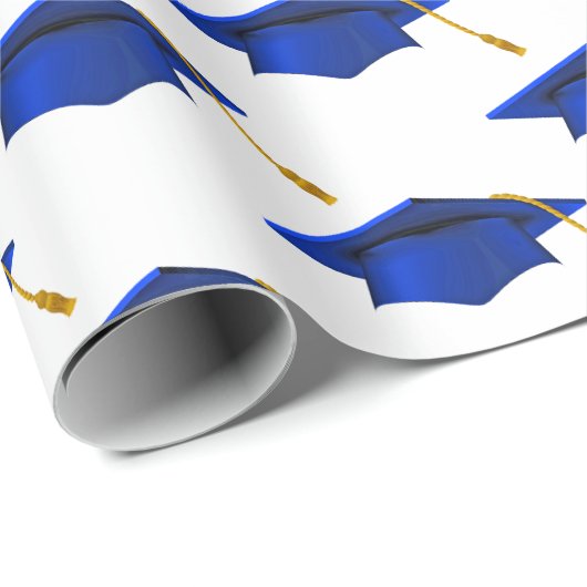 Cadeau Casquettes de graduations bleues sur papier d'emba (Coin rond)