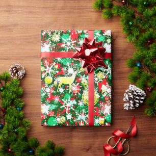 Cadeau cerfs de Noël et papier d'emballage neige