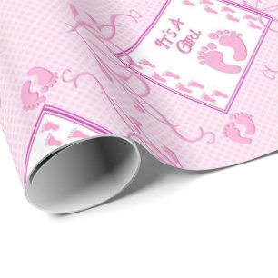Cadeau C'est une fille, empreintes roses, papier à envelo