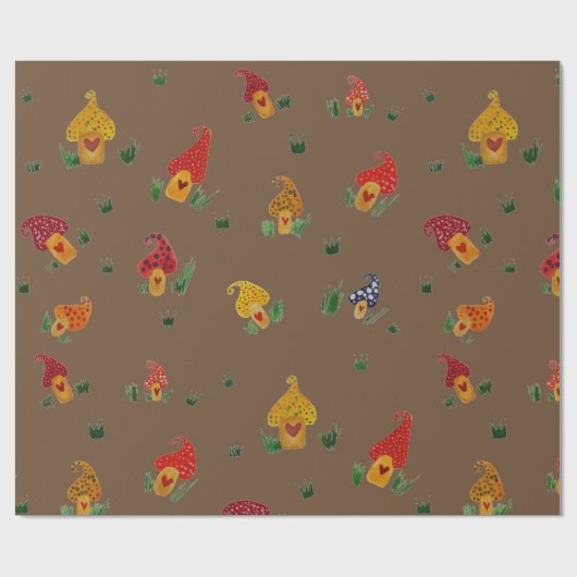 Cadeau Champignons avec coeur Papier d'enveloppement de m (Plat)