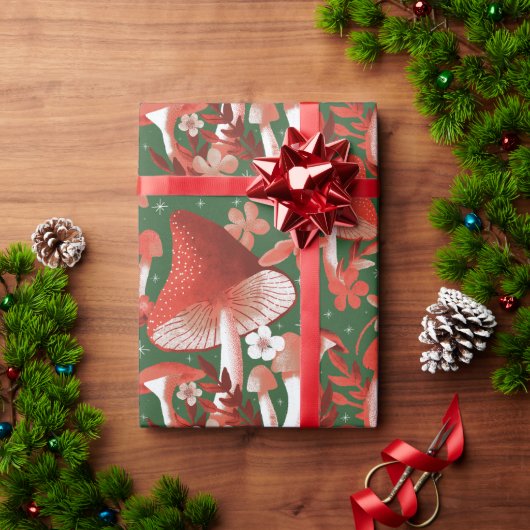 Cadeau Champignons Magie rouge et vert Tissu Papier (Cadeau de vacances)