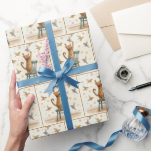 Cadeau Chat de gingembre attraper un oiseau sur papier pe