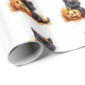 Cadeau Chat d'Halloween et papier d'enveloppement Citroui (Coin rond)