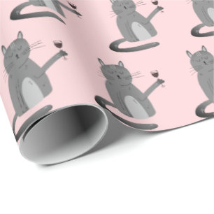 Cadeau Chat Gris Avec Papier À Vin Rouge