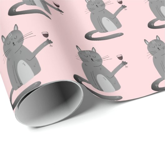 Cadeau Chat Gris Avec Papier À Vin Rouge (Coin rond)