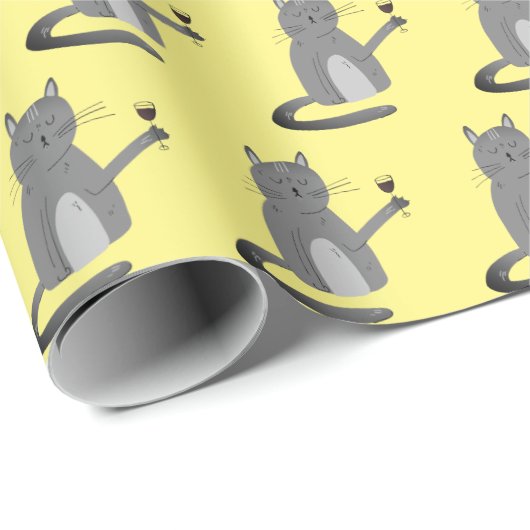 Cadeau Chat Gris Avec Papier À Vin Rouge (Coin rond)