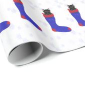 Cadeau Chat Noël Stocker Snowflakes Wrapping Papier (Coin rond)