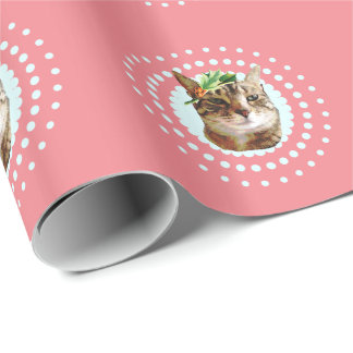 Cadeau Chat tigré avec le papier d'emballage de houx de