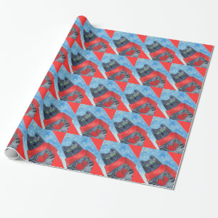 Cadeau Chaton adorable avec le papier de Noël de mitaines