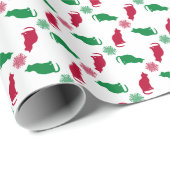 Cadeau Chats de Noël et flocons de neige papier d'emballa (Coin rond)