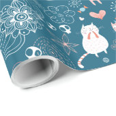 Cadeau Chats, Oiseaux et Coeurs Enveloppement Papier (Coin rond)