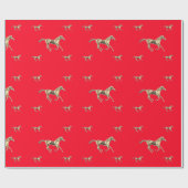 Cadeau Chevaux d'or sur le papier rouge d'emballage (Plat)