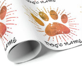 Cadeau Chien Nom Pawprint Vintage Sunburst Wrapst Papier (Coin rond)