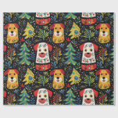 Cadeau Chiens de Noël mignons enveloppant du papier (Plat)