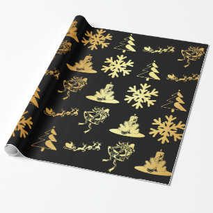 Cadeau Chiffres d'or de Noël sur le papier d'emballage