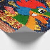 Cadeau Chine Papier coupé Dragon Bois Bleu Or (Coin)