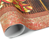 Cadeau Chine Papier coupé Dragon Bois Rouge Or (Coin rond)