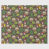 Cadeau Chouettes Dans Le Papier D'Enveloppement Des Forêt (Plat)