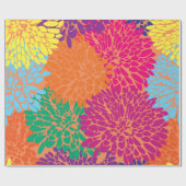 Cadeau chrysanthèmes multicolores sur papier d'emballage  (Plat)