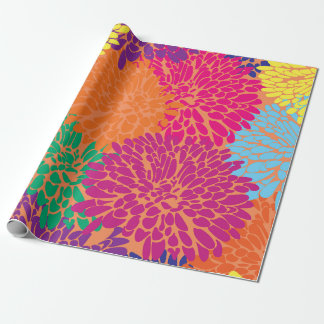 Cadeau chrysanthèmes multicolores sur papier d'emballage