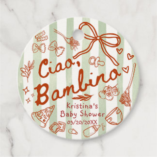 Cadeau Ciao Bambino Étiquettes de Faveur Vert Olive/Rouge