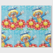 Cadeau Clown Avec Fleurs Enveloppant Papier (Plat)