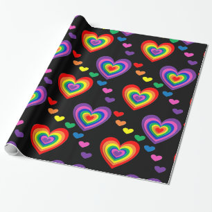 Cadeau Coeurs arc-en-ciel papier d'emballage
