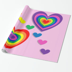Cadeau Coeurs arc-en-ciel papier d'emballage