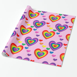 Cadeau Coeurs arc-en-ciel papier d'emballage