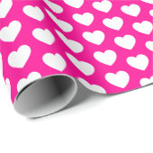 Cadeau Coeurs, blanc sur papier d'enveloppement rose chau (Coin rond)