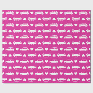 Cadeau Coeurs de Mini Cooper - papier d'emballage rose