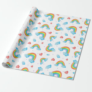 Cadeau Coeurs et arcs-en-ciel enveloppant du papier à pl