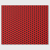 Cadeau Coeurs, noir sur papier d'enveloppement rouge (Plat)