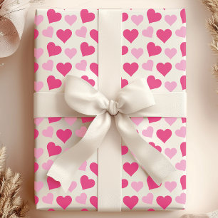 Cadeau Cœurs roses charmants sur papier d'emballage blanc