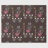 Cadeau Coeurs roses chauds et papier d'enveloppement flor (Plat)