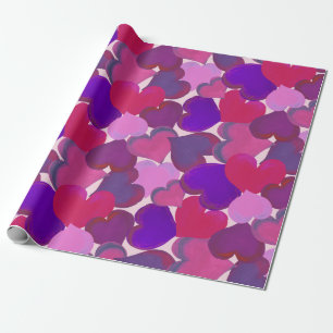Cadeau Coeurs roses et violets enveloppant du papier