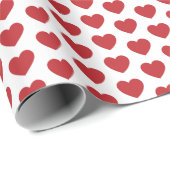 Cadeau Coeurs, rouge foncé sur papier d'emballage blanc (Coin rond)