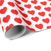 Cadeau Coeurs, rouge sur papier d'enveloppement blanc (Coin rond)