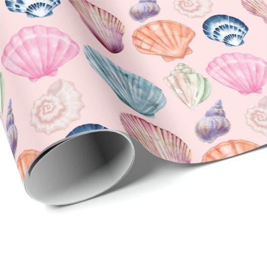 Cadeau Coquille côtière de Preppy Pink Wrapper Papier Rou (Coin rond)