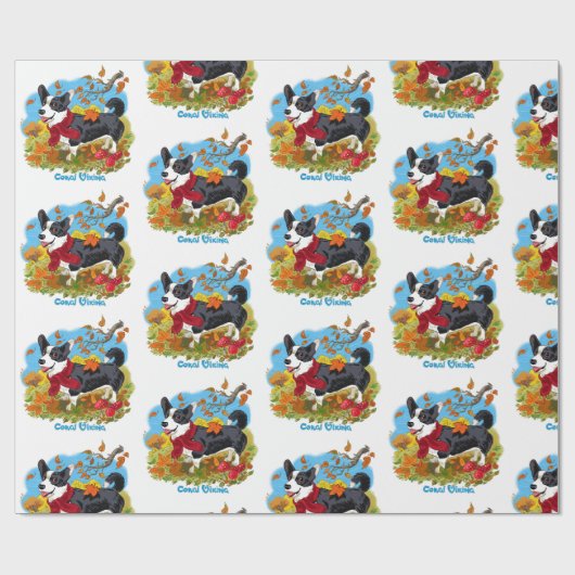 Cadeau Corgi dans l'automne, papier d'emballage (Plat)