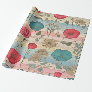 Cadeau Cottage, papier d'enveloppement rose et bleu flora