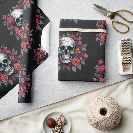 Cadeau Crâne avec papier d'enveloppement d'Halloween goth