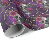 Cadeau Crâne gothique violet et papier d'enveloppement Ro (Coin rond)