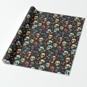 Cadeau Crânes en fleur Halloween papier enveloppant