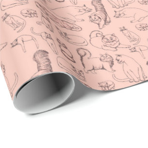 Cadeau Croquis de papier d'emballage rose de chats