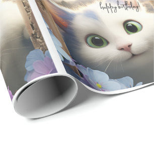 Cadeau Curieux papier d'enveloppement de chats blancs