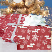 Cadeau Dachshund Snowflakes Red Wrapper Papier Noël