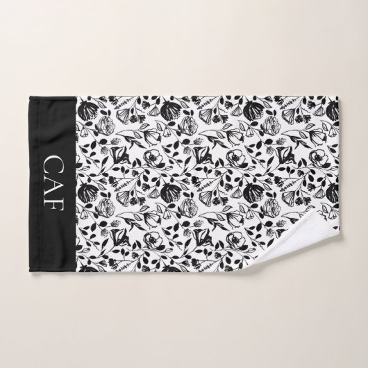 Cadeau d'art en ligne de fleurs blanches noires de (Serviette à main)