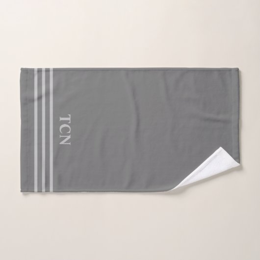 Cadeau de bordure rayée gris clair Monogramme (Serviette à main)